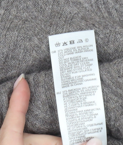 Reiss Men’s Brown L Cable-Knit Wool Alpaca Blend Jumper Pullover