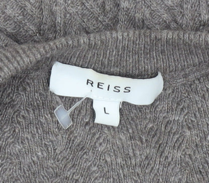 Reiss Men’s Brown L Cable-Knit Wool Alpaca Blend Jumper Pullover