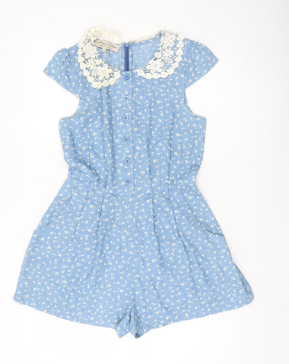 Parisian Collection Women’s Blue Floral Lace Collar Playsuit Size 10