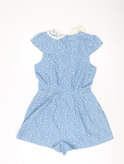 Parisian Collection Women’s Blue Floral Lace Collar Playsuit Size 10