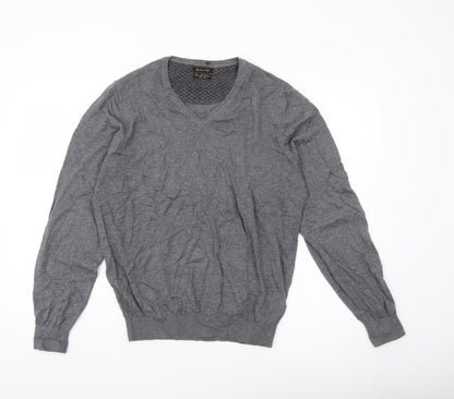 Massimo Dutti Men’s Grey L V-Neck Cotton Silk Cashmere Jumper