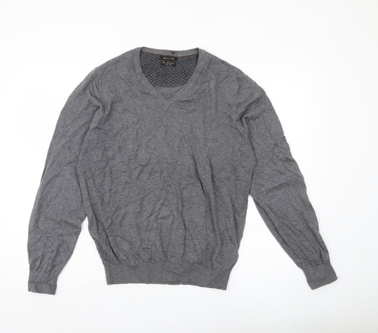 Massimo Dutti Men’s Grey L V-Neck Cotton Silk Cashmere Jumper