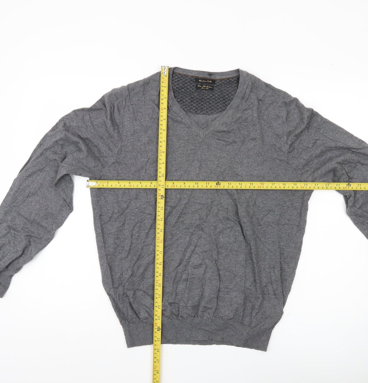 Massimo Dutti Men’s Grey L V-Neck Cotton Silk Cashmere Jumper