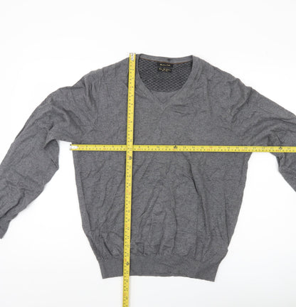 Massimo Dutti Men’s Grey L V-Neck Cotton Silk Cashmere Jumper