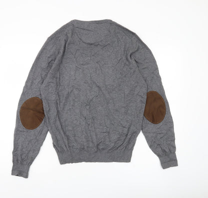 Massimo Dutti Men’s Grey L V-Neck Cotton Silk Cashmere Jumper