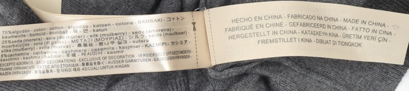 Massimo Dutti Men’s Grey L V-Neck Cotton Silk Cashmere Jumper