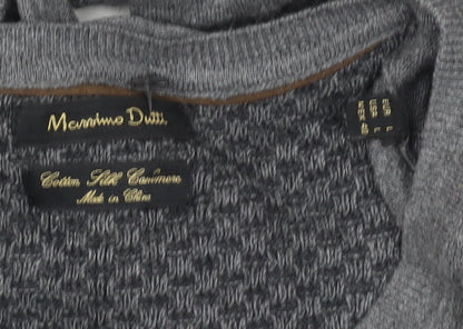Massimo Dutti Men’s Grey L V-Neck Cotton Silk Cashmere Jumper