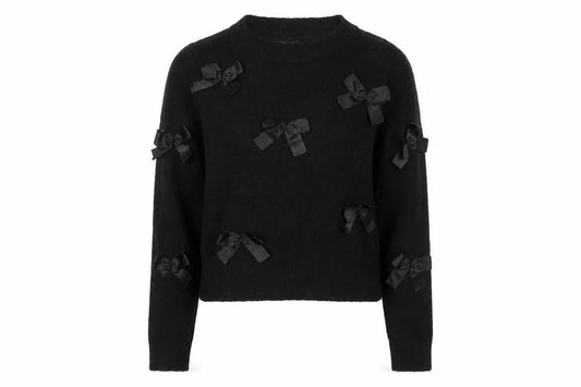 ONLY Womens Black XS Bow Accent Crew Neck Knit Jumper