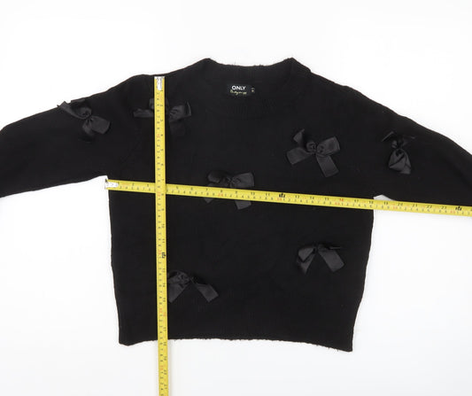 ONLY Womens Black XS Bow Accent Crew Neck Knit Jumper