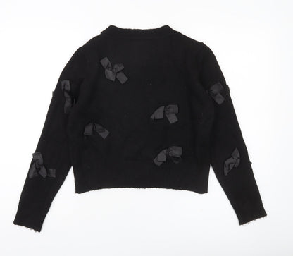 ONLY Womens Black XS Bow Accent Crew Neck Knit Jumper