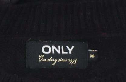 ONLY Womens Black XS Bow Accent Crew Neck Knit Jumper