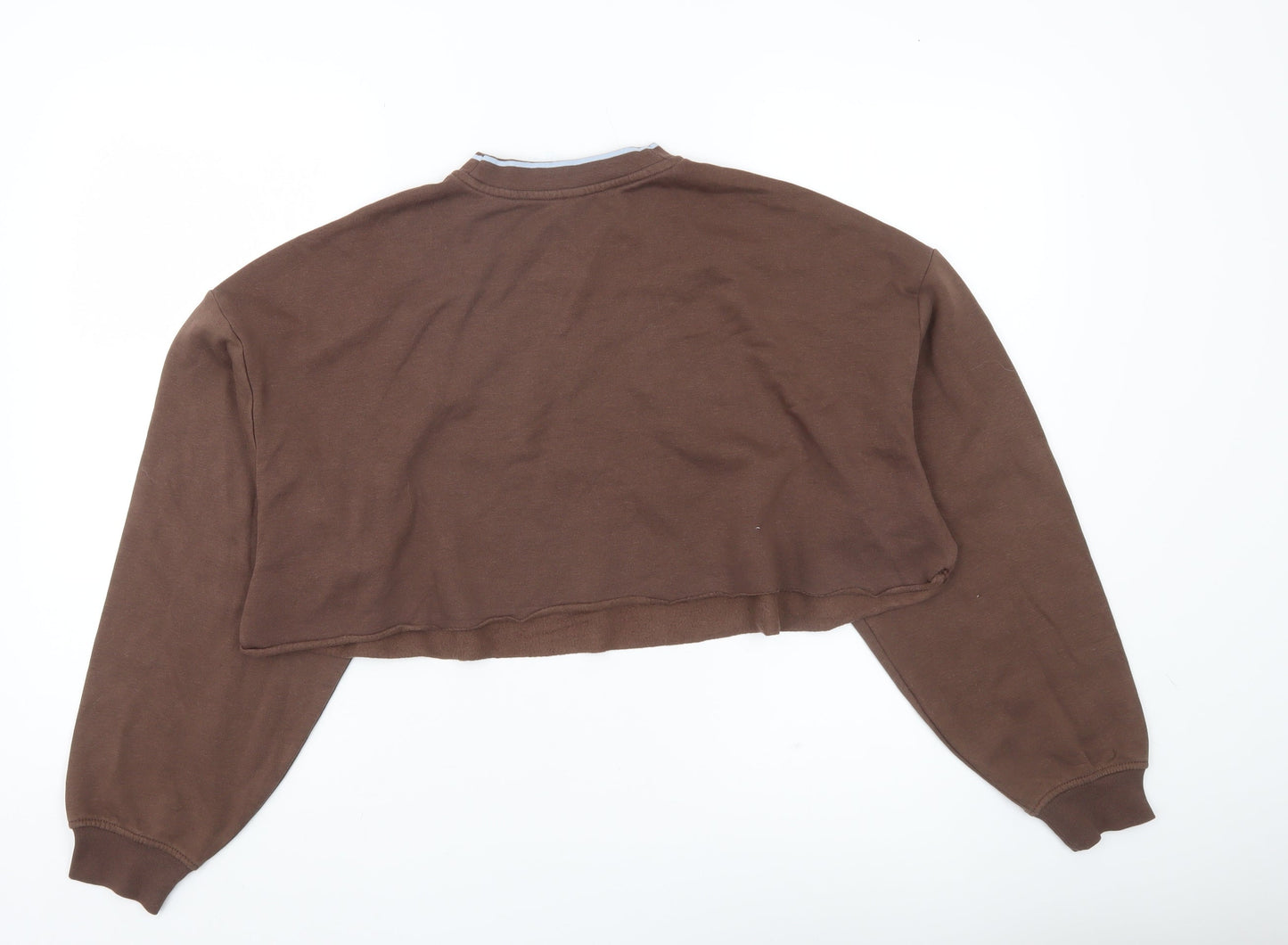 H&M Divided Women’s Brown Cropped Sweatshirt Size 12 V-Neck Logo Print