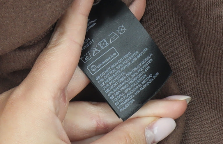 H&M Divided Women’s Brown Cropped Sweatshirt Size 12 V-Neck Logo Print