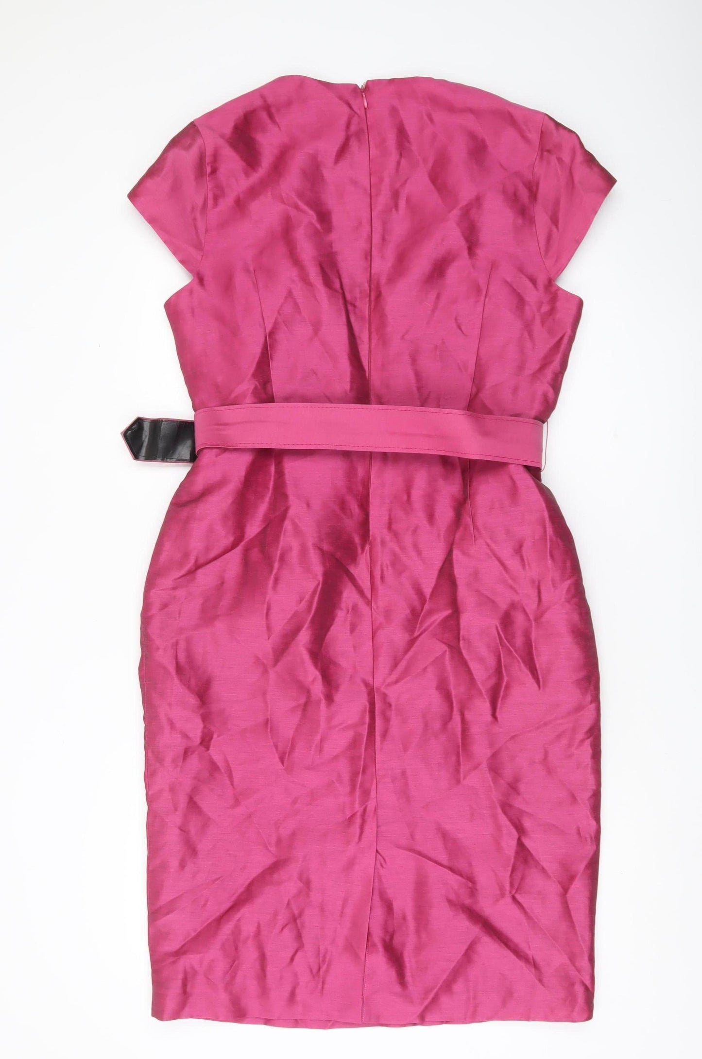 CC Women Pink Linen Sheath Knee Length Dress Size 14 Belted