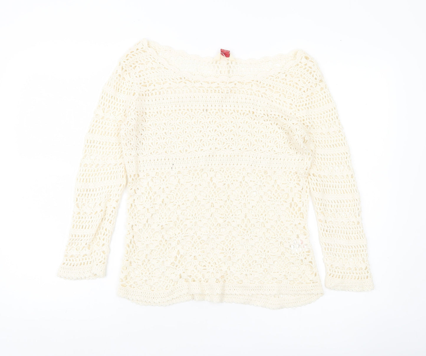 Falmer Women’s Ivory Crochet Open Knit Pullover Jumper Size 12