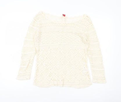 Falmer Women’s Ivory Crochet Open Knit Pullover Jumper Size 12