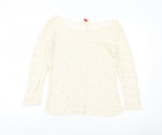 Falmer Women’s Ivory Crochet Open Knit Pullover Jumper Size 12
