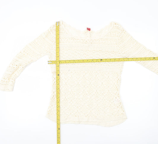 Falmer Women’s Ivory Crochet Open Knit Pullover Jumper Size 12