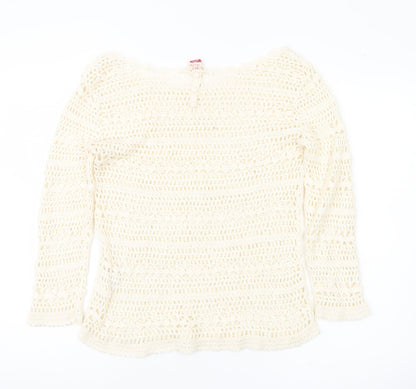 Falmer Women’s Ivory Crochet Open Knit Pullover Jumper Size 12