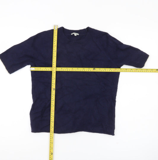 Jigsaw Womens Blue XS Wool Cashmere Crew Neck Short Sleeve Pullover Jumper