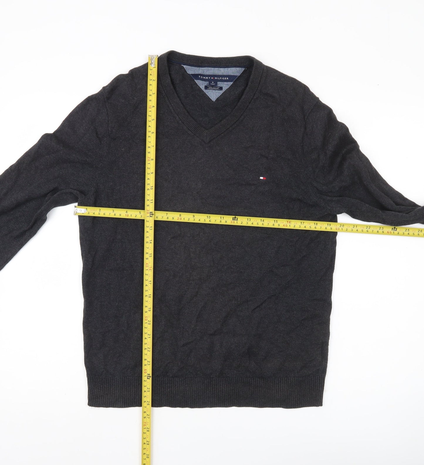 Tommy Hilfiger Men’s Black V-Neck Cotton Cashmere Jumper M