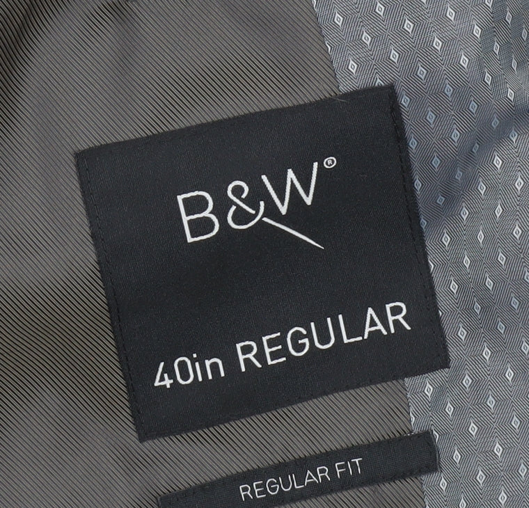 B&W Men’s Grey Regular Fit 40in Blazer Jacket Formal Business