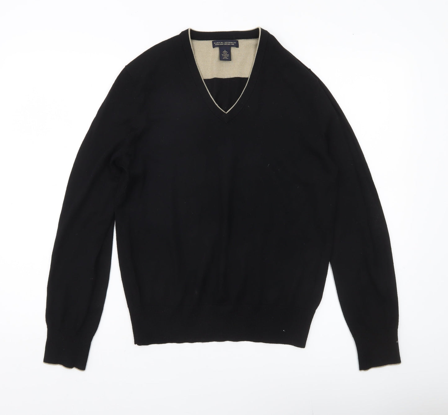 Banana Republic Men’s Black Wool Silk V-Neck Jumper Size S