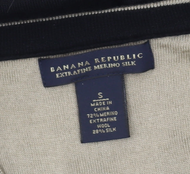 Banana Republic Men’s Black Wool Silk V-Neck Jumper Size S