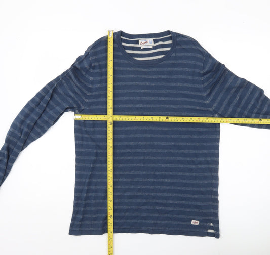 Jack & Jones Mens Blue Striped Cotton Pullover Jumper Size S