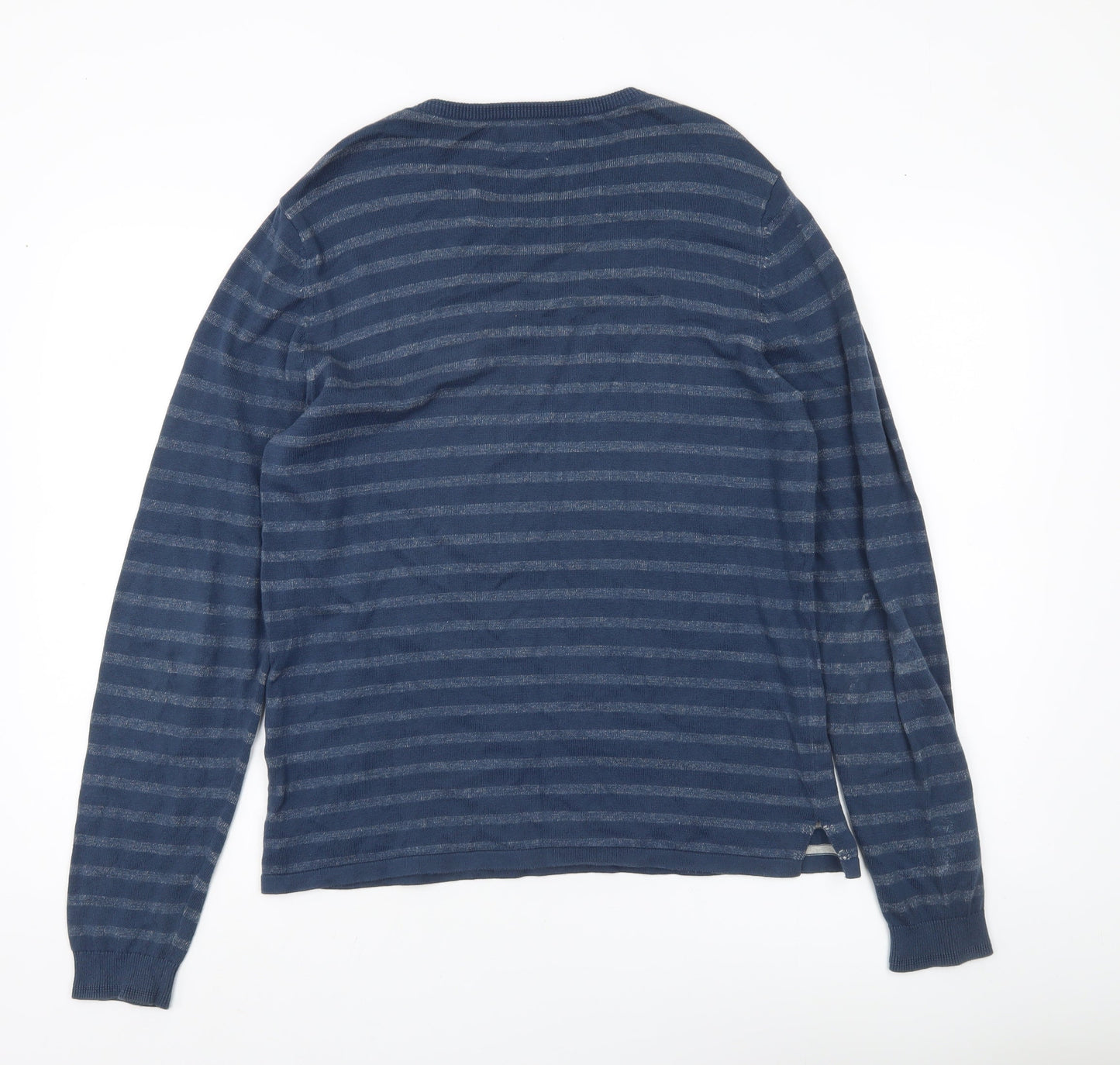 Jack & Jones Mens Blue Striped Cotton Pullover Jumper Size S