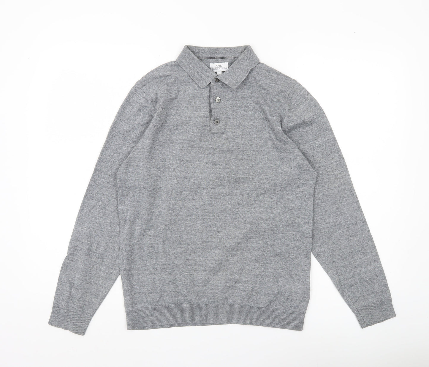 Next Men’s Grey Collared Henley Jumper Small Cotton Blend