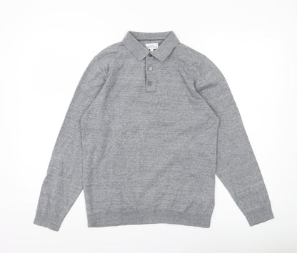 Next Men’s Grey Collared Henley Jumper Small Cotton Blend