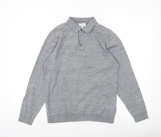 Next Men’s Grey Collared Henley Jumper Small Cotton Blend