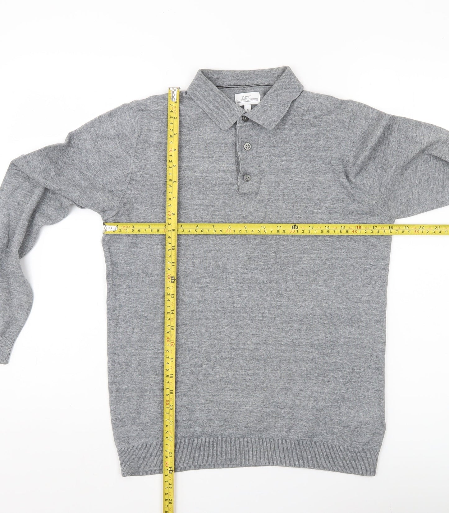 Next Men’s Grey Collared Henley Jumper Small Cotton Blend