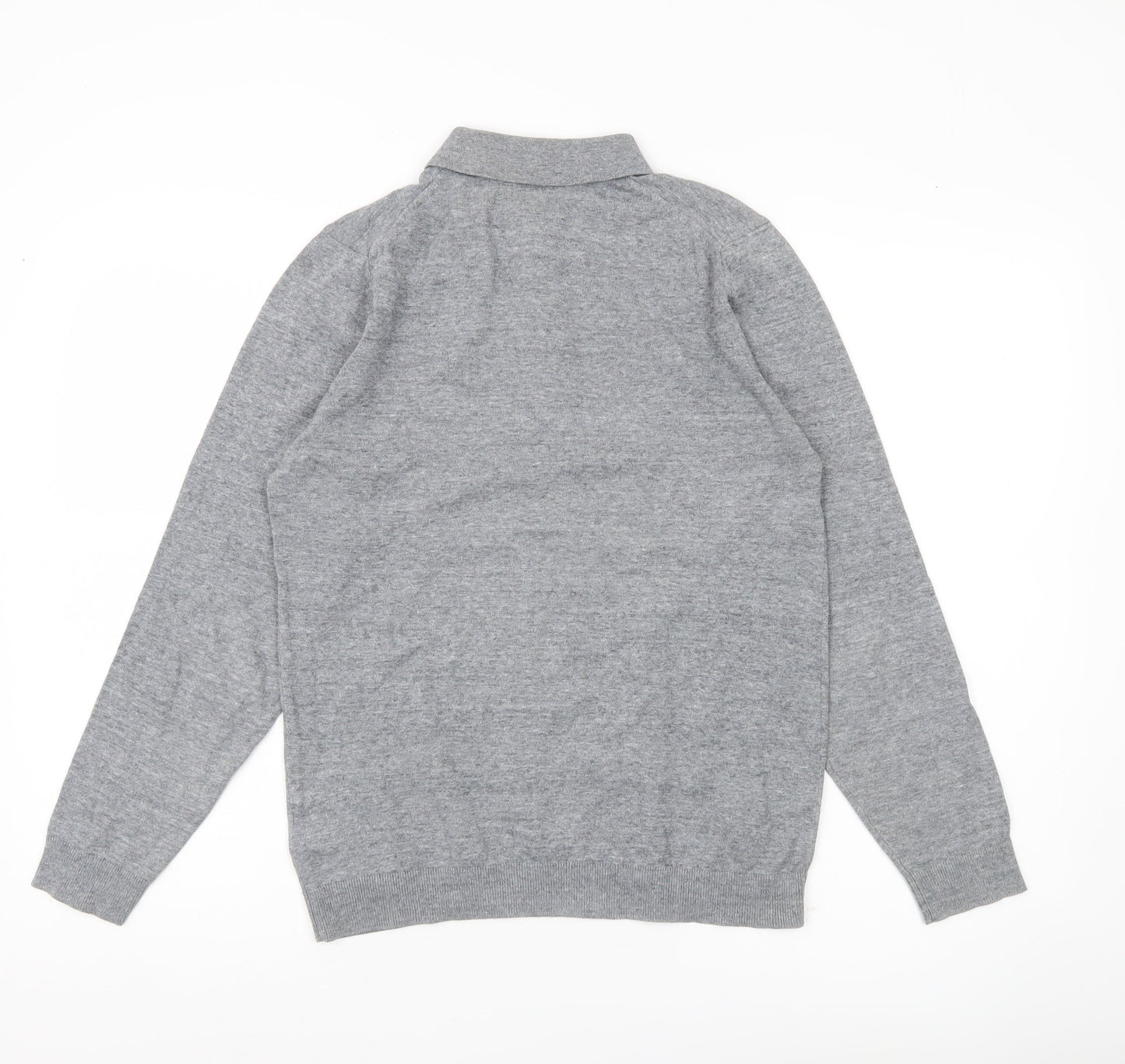 Next Men’s Grey Collared Henley Jumper Small Cotton Blend