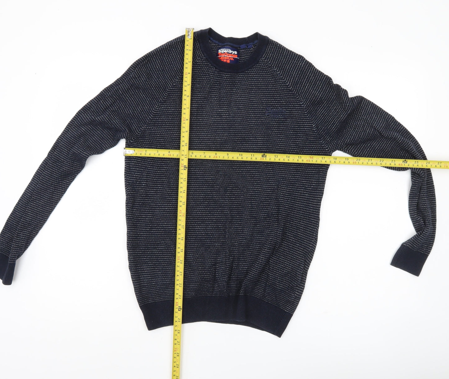 Superdry Mens Blue Small Pullover Jumper Crew Neck Cotton Knit