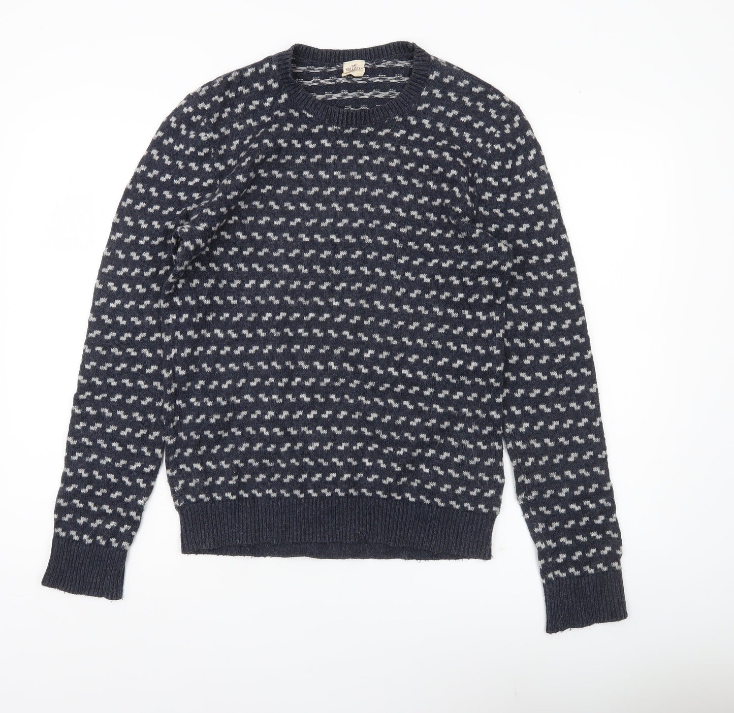 Hollister Men's Blue Small Pullover Jumper Crew Neck Knit Geometric