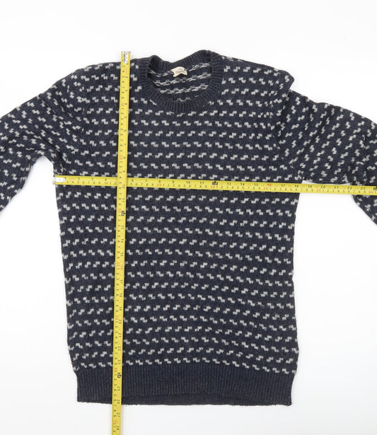 Hollister Men's Blue Small Pullover Jumper Crew Neck Knit Geometric