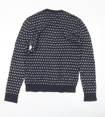 Hollister Men's Blue Small Pullover Jumper Crew Neck Knit Geometric