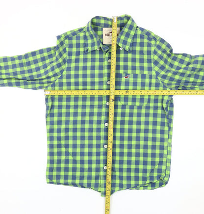 Hollister Men's Green Blue Check Slim Fit Button-Up Shirt S