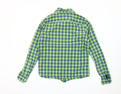 Hollister Men's Green Blue Check Slim Fit Button-Up Shirt S