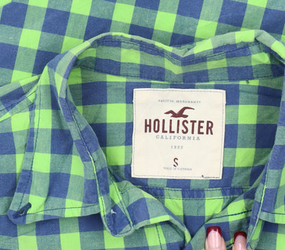 Hollister Men's Green Blue Check Slim Fit Button-Up Shirt S