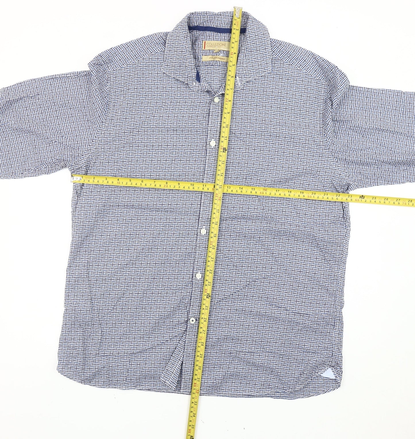 Marks and Spencer Men’s Blue Check Cotton Shirt XL Tailored Fit