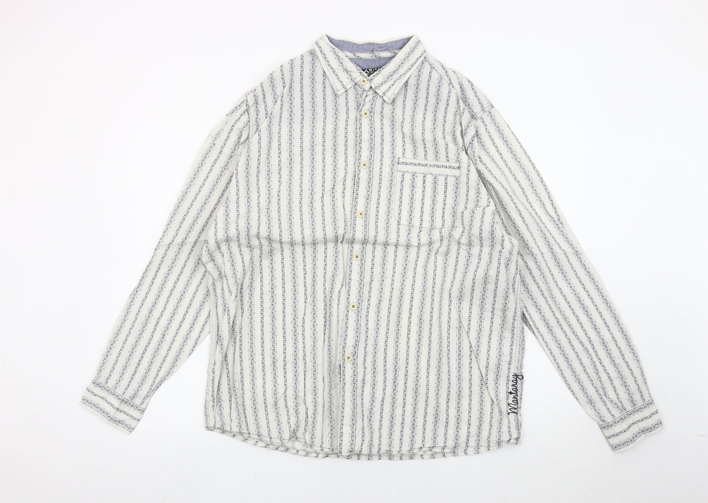 Nianary Men’s White Striped Cotton Button-Up Shirt Size L