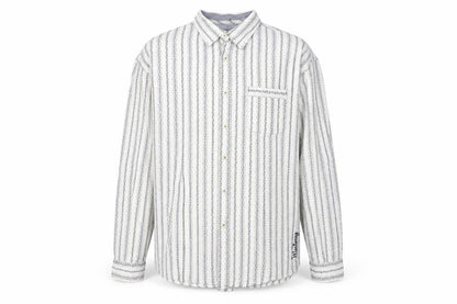 Nianary Men’s White Striped Cotton Button-Up Shirt Size L