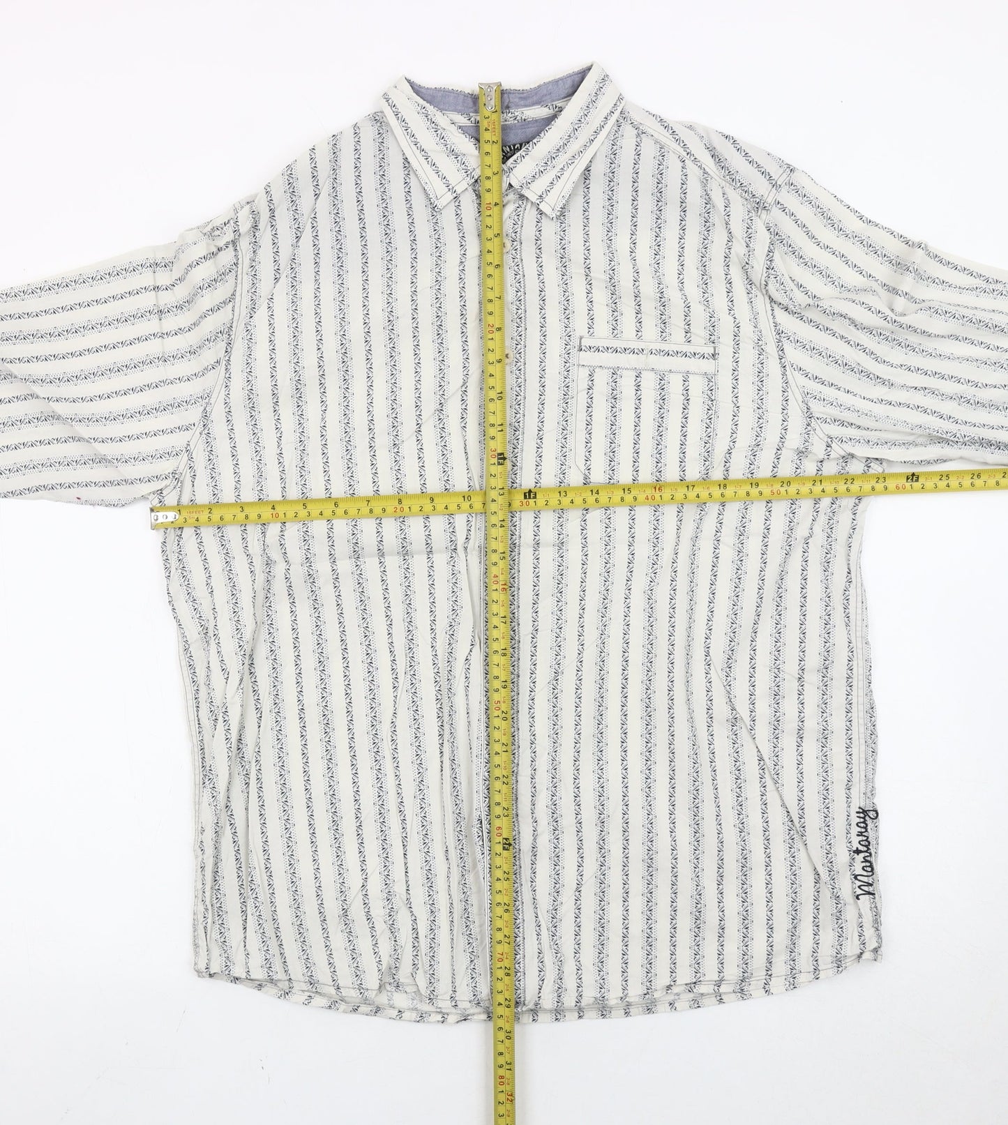 Nianary Men’s White Striped Cotton Button-Up Shirt Size L