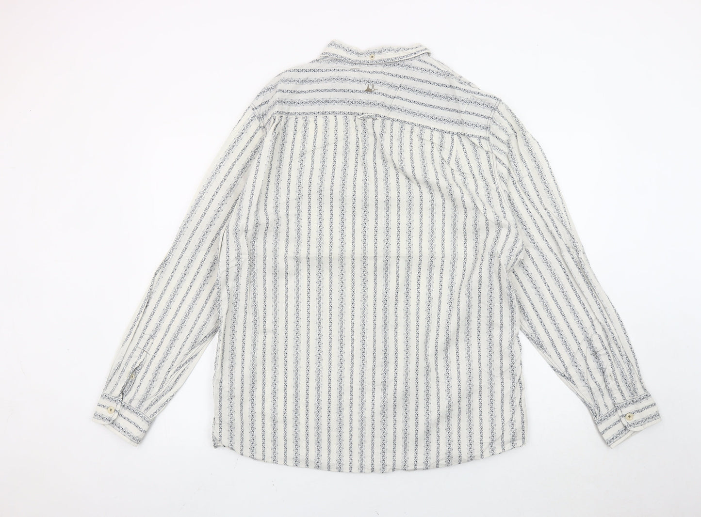 Nianary Men’s White Striped Cotton Button-Up Shirt Size L