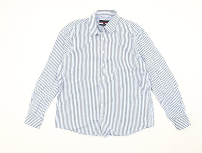 Pierre Cardin Men’s Blue Striped Cotton Long Sleeve 16.5 Button-Up Shirt