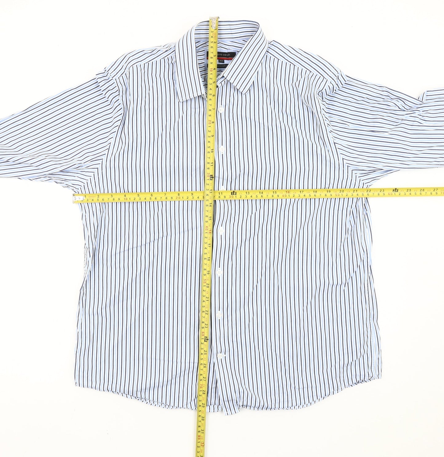 Pierre Cardin Men’s Blue Striped Cotton Long Sleeve 16.5 Button-Up Shirt