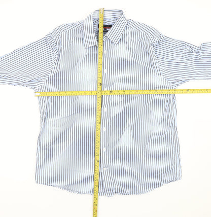 Pierre Cardin Men’s Blue Striped Cotton Long Sleeve 16.5 Button-Up Shirt